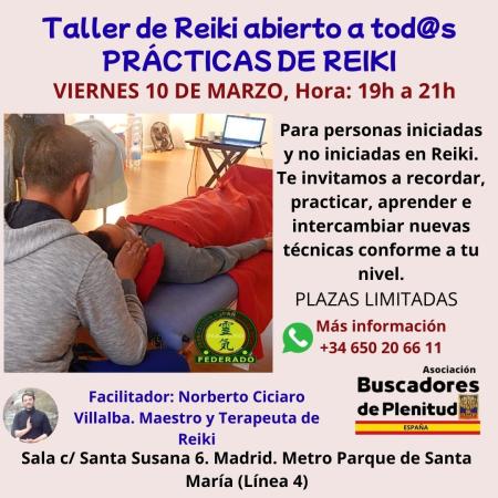 Viernes 5, "Taller de Reiki abierto a tod@s: Prácticas de Reiki" Asociación Buscadores de Plenitud