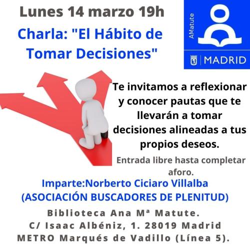 Charla El Hábito de Tomar Decisiones- #bibliotecandomadrid - Bibl. Ana Maria Matute Charla El Hábito de Tomar Decisiones- #bibliotecandomadrid - Bibl. Ana Maria Matute