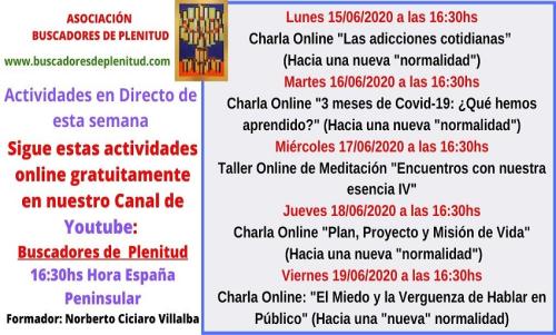 Actividades Gratuitas ONLINE de la semana del 15 de junio al 19 de junio Actividades Gratuitas ONLINE de la semana del 15 de junio al 19 de junio