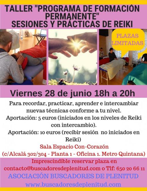 Viernes 28, "Programa de Formación Permanente: Prácticas de Reiki" Viernes 28, "Programa de Formación Permanente: Prácticas de Reiki"