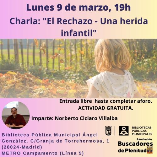 Charla: "El Rechazo - Una herida infantil" #bibliotecandomadrid (Bibl. Ángel González) Charla: "El Rechazo - Una herida infantil" #bibliotecandomadrid (Bibl. Ángel González)