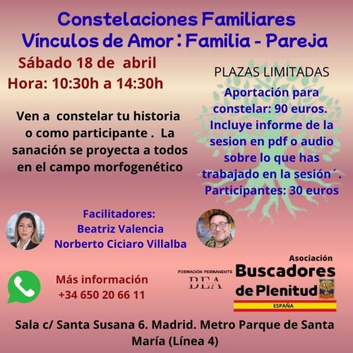 Invitación Constelaciones Familiares - ABRIL 2026 - VÍNCULOS DE AMOR: FAMILIA - PAREJA - AMISTAD Invitación Constelaciones Familiares - ABRIL 2026 - VÍNCULOS DE AMOR: FAMILIA - PAREJA - AMISTAD
