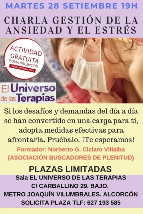 Charla Presencial GESTIÓN de LA ANSIEDAD Y EL ESTRÉS - Alcorcón Charla Presencial GESTIÓN de LA ANSIEDAD Y EL ESTRÉS - Alcorcón
